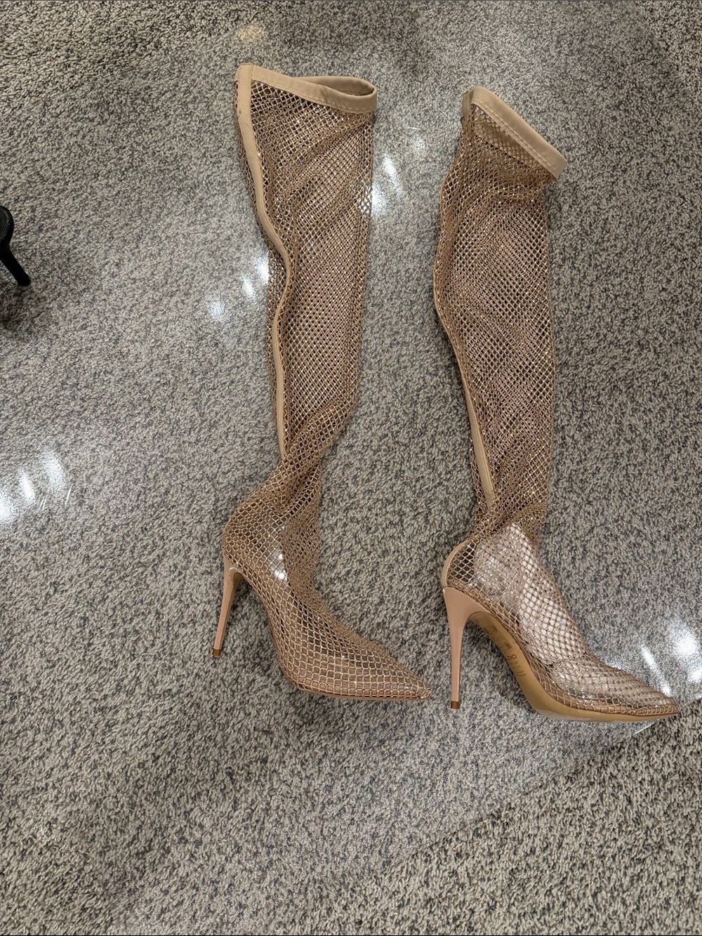 Nude Mesh Over-the-Knee Stiletto Boots